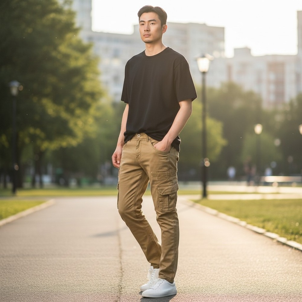 Serenede Mens Slim Fit Cargo Pants Khaki Tan Washed Stretch Sz 30x30 Streetwear